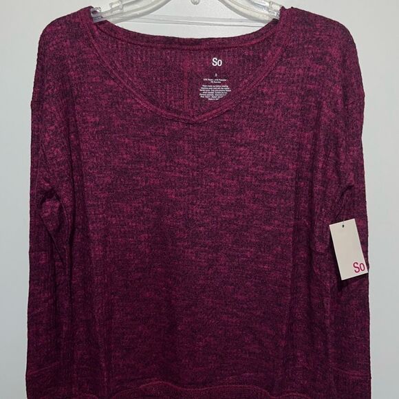 SO, Women's Wine Chalet Heather V-Neck Long Sleeve Pullover Sweater Small NWT - Picture 3 of 8